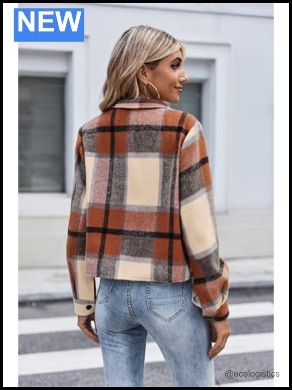 Cropped Plaid Flannel Shacket Button Down Jacket - Picture 4 of 6